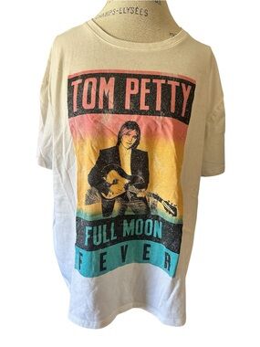 Tom Petty "Full Moon Fever" Graphic Tee - Cream with Rainbow Print XXL Glitter